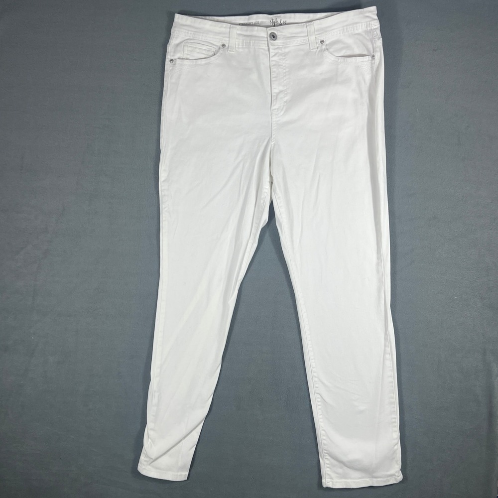 Style & Co Women Jeans 16 White Solid Straight Leg Full Length Denim Pants